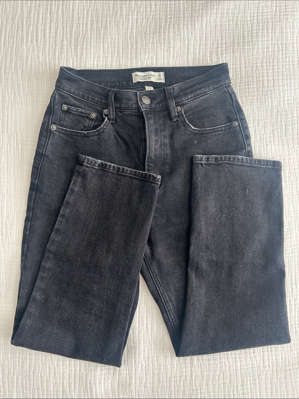 Abercrombie & Fitch Women’s Washed Black Ankle Straight Ultra High Rise Jeans